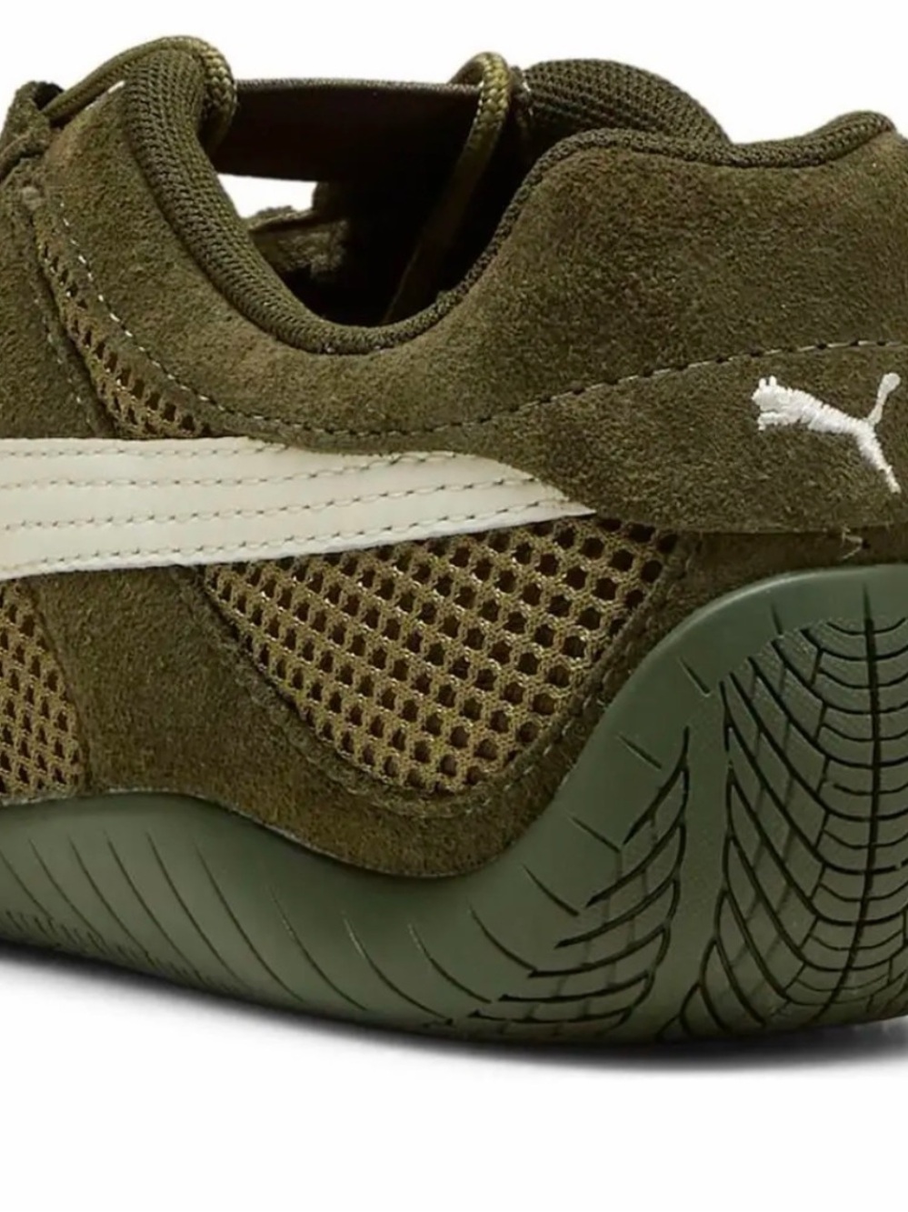 Puma women's  Olive Green Suede & Mesh Sneakers with Cream Formstrip